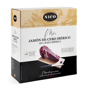 Подарочный мини-набор Хамон Iberico Cebo (Иберико Себо) без кости 24 месяца выдержки с хамонерой и ножом