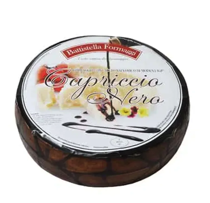 Твёрдый сыр Battistella Formaggi Capriccio Nero в бальзамическом уксусе 12 месяцев выдержки из коровьего молока 100 г