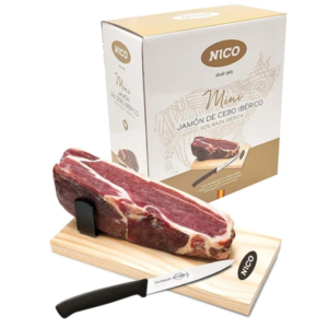 Подарочный мини-набор Хамон Iberico Cebo (Иберико Себо) без кости 24 месяца выдержки с хамонерой и ножом