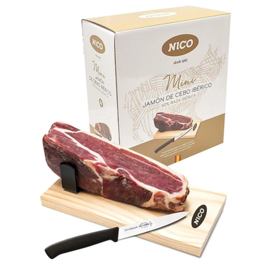 Подарочный мини-набор Хамон Iberico Cebo (Иберико Себо) без кости 24 месяца выдержки с хамонерой и ножом