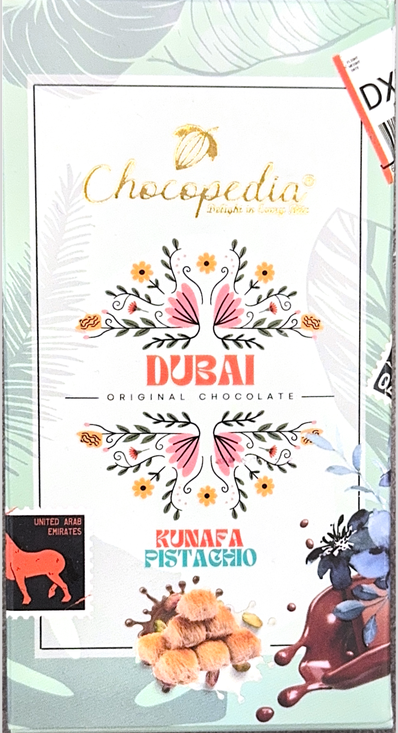 шоколад "Dubai Chocolate Chocopedia " Хрустящая кнафе, смешанная с пастой фисташек и тахини, молочный шоколад