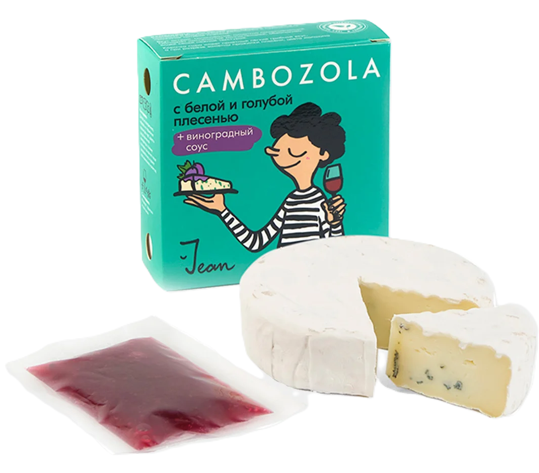 Мягкий сыр Cambozola (Камбоцола) с белой плесенью и виноградным соусом из коровьего молока 145 г