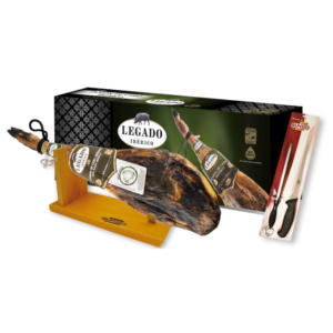 Подарочный набор Хамон Iberico Cebo (Иберико Себо) на кости 24 месяца выдержки с хамонерой и ножом