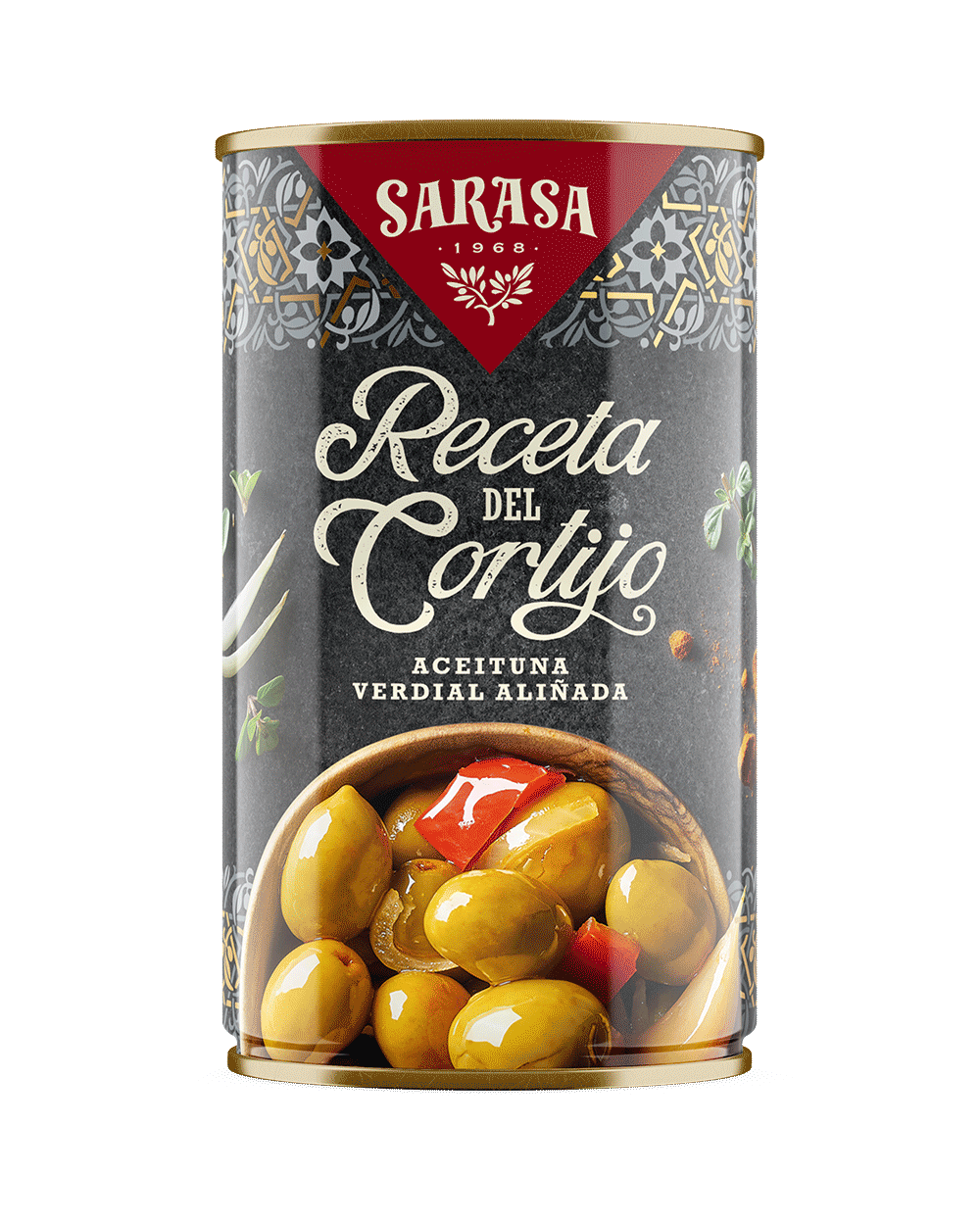 Оливки Sarasa с косточкой в маринаде из перца, чеснока и трав 350 г